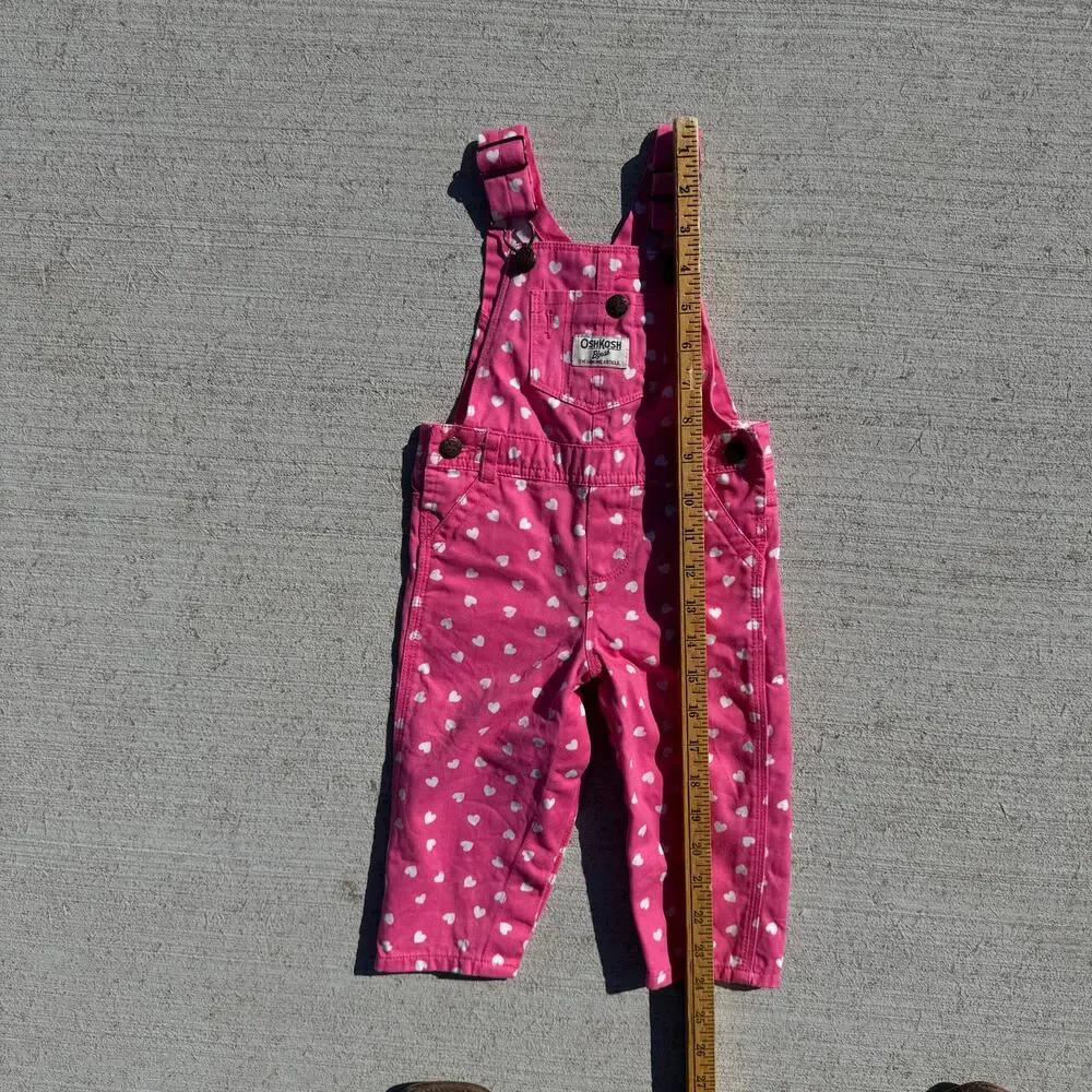 Y2K Osh Kosh B'Gosh Hot Pink and White Hearts Overalls SIZE 12 MONTH